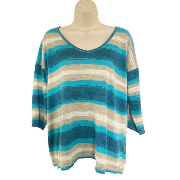 Lucky Brand Stacey Turquoise Tan Space Dye Sweater - Picture 2 of 8